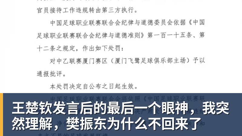 王楚钦发言后的最后一个眼神，我突然理解，樊振东为什么不回来了